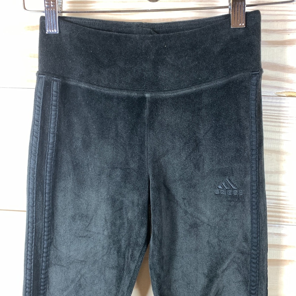Adidas Pants Girls Small 7/8 Velour Flare Pull On Legging Slim Fit Hippie Sports - Picture 2 of 9